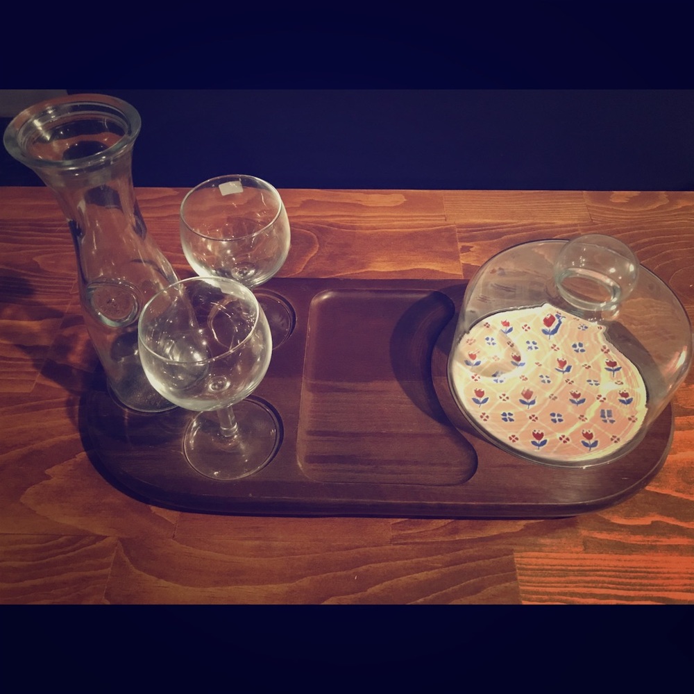 Vintage Luminarc Wine Glass, Carafe, and Platter